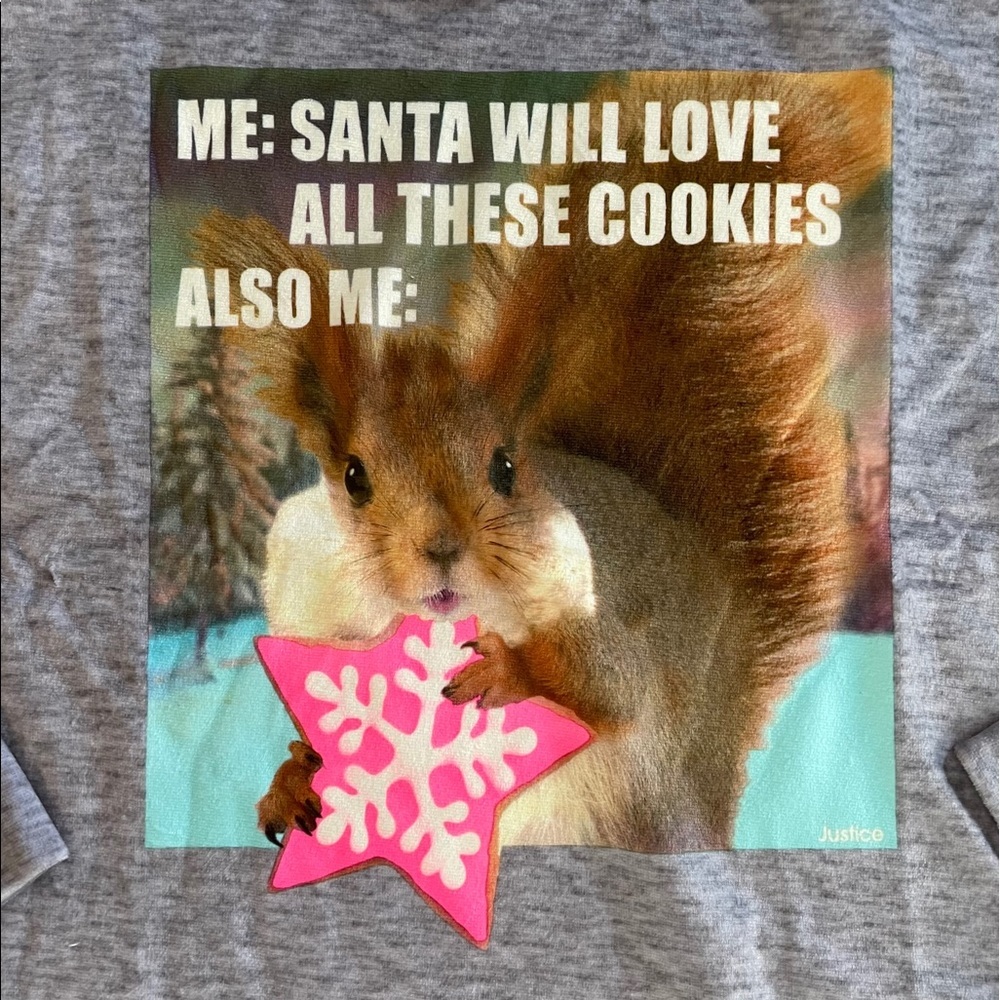 NWT justice girls Santa cookie pajamas 2 pc size 6 Christmas squirrel